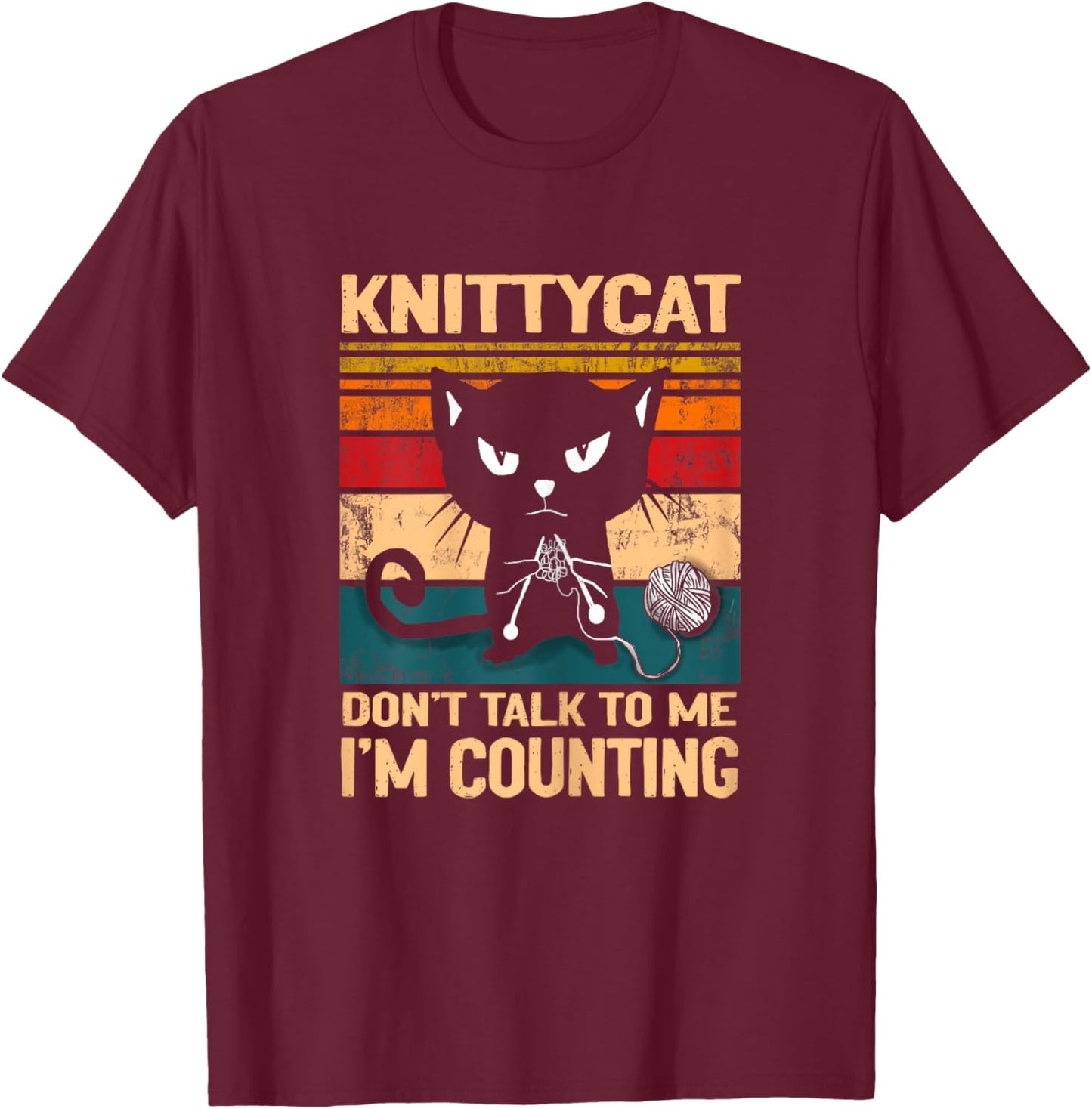 Black Cat Dont talk to me I´m counting Knitting Lover Knit T-Shirt - T-Shirt | Maroon