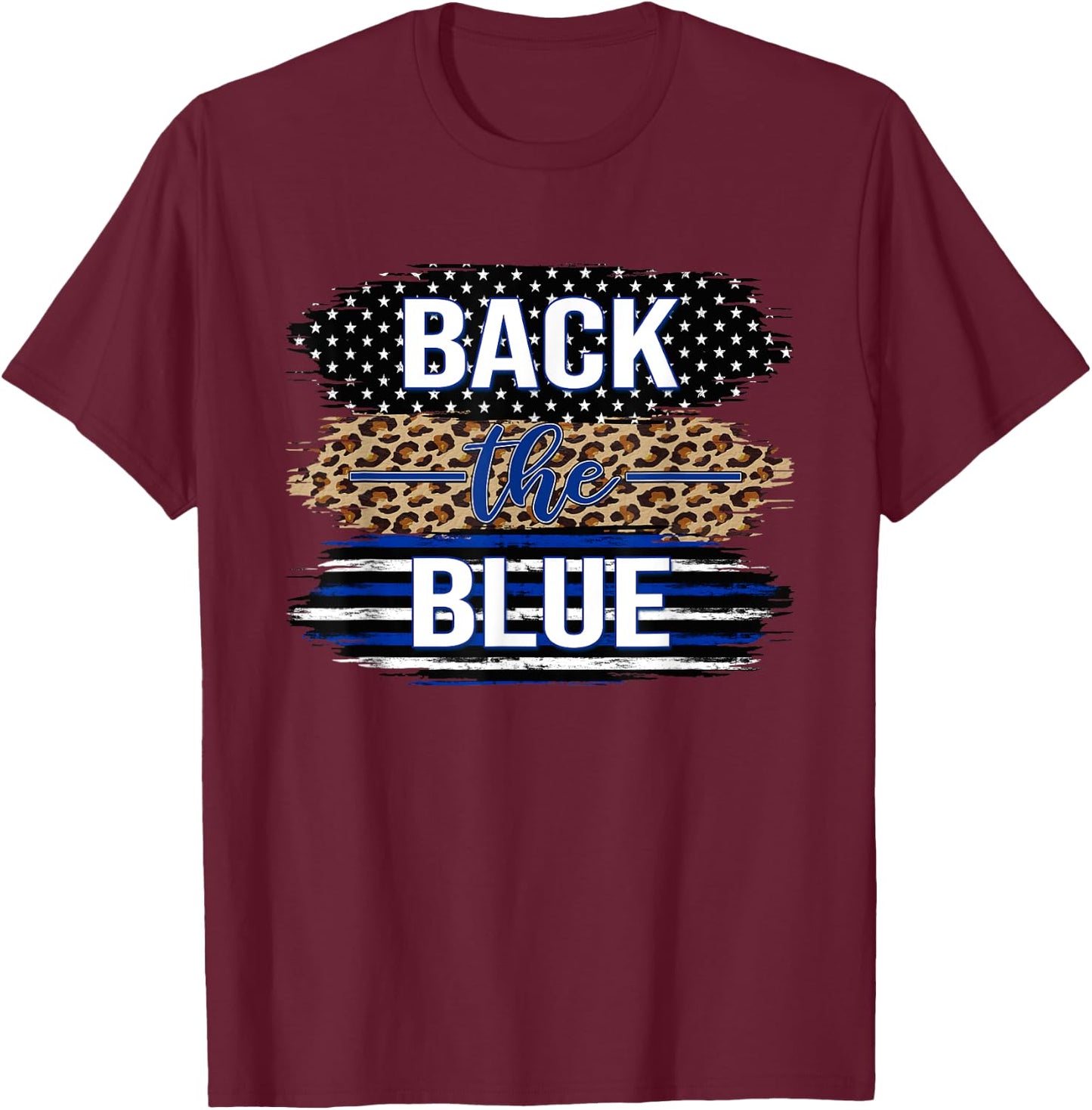 Back The Blue Women's Leopard Support Police Stars Stripes T-Shirt - T-Shirt | Maroon