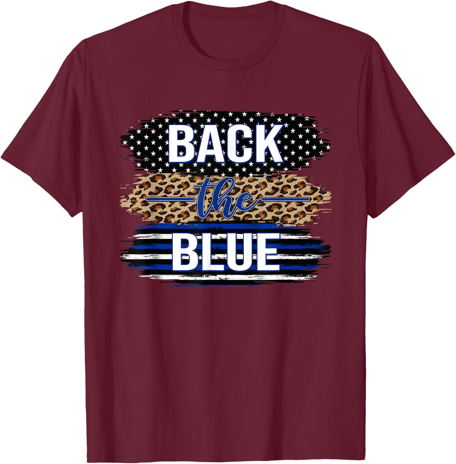 Back The Blue Women's Leopard Support Police Stars Stripes T-Shirt - T-Shirt | Maroon