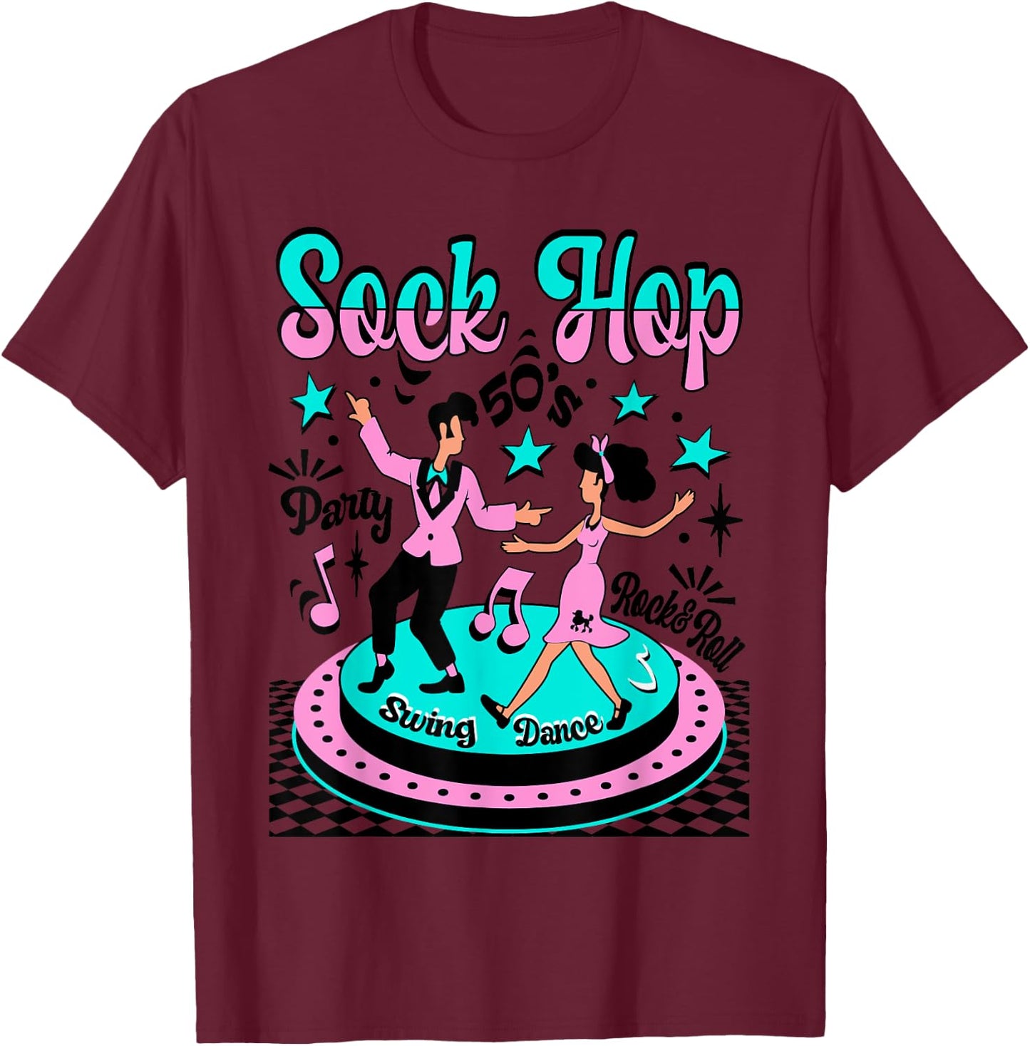 Sock Hop Grandma Party Rockabilly 50s Rock and Roll Doo Wop T-Shirt - T-Shirt | Maroon