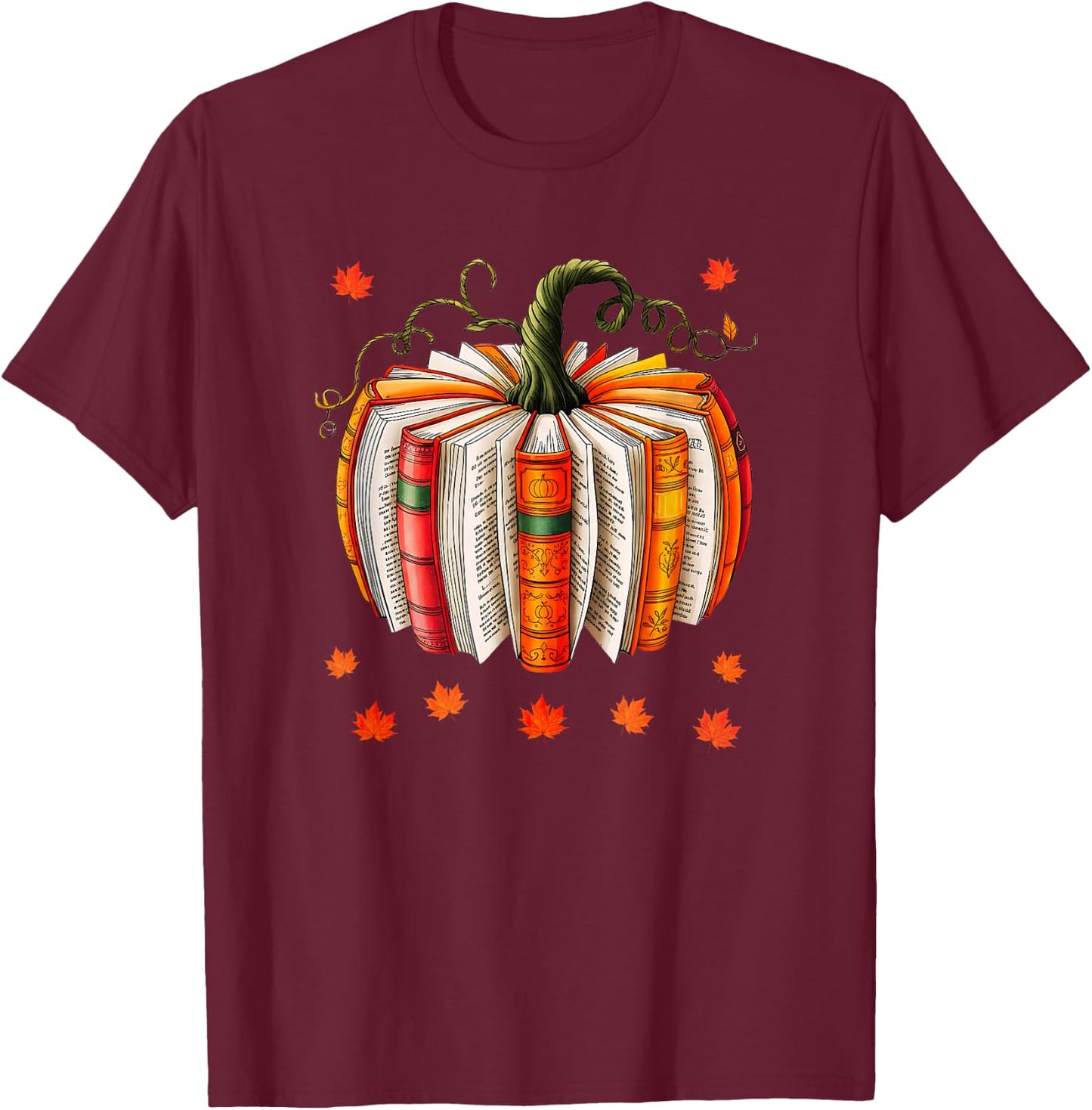 Book Lover Pumpkin Book Teacher Fall Halloween Thanksgiving T-Shirt - T-Shirt | Maroon