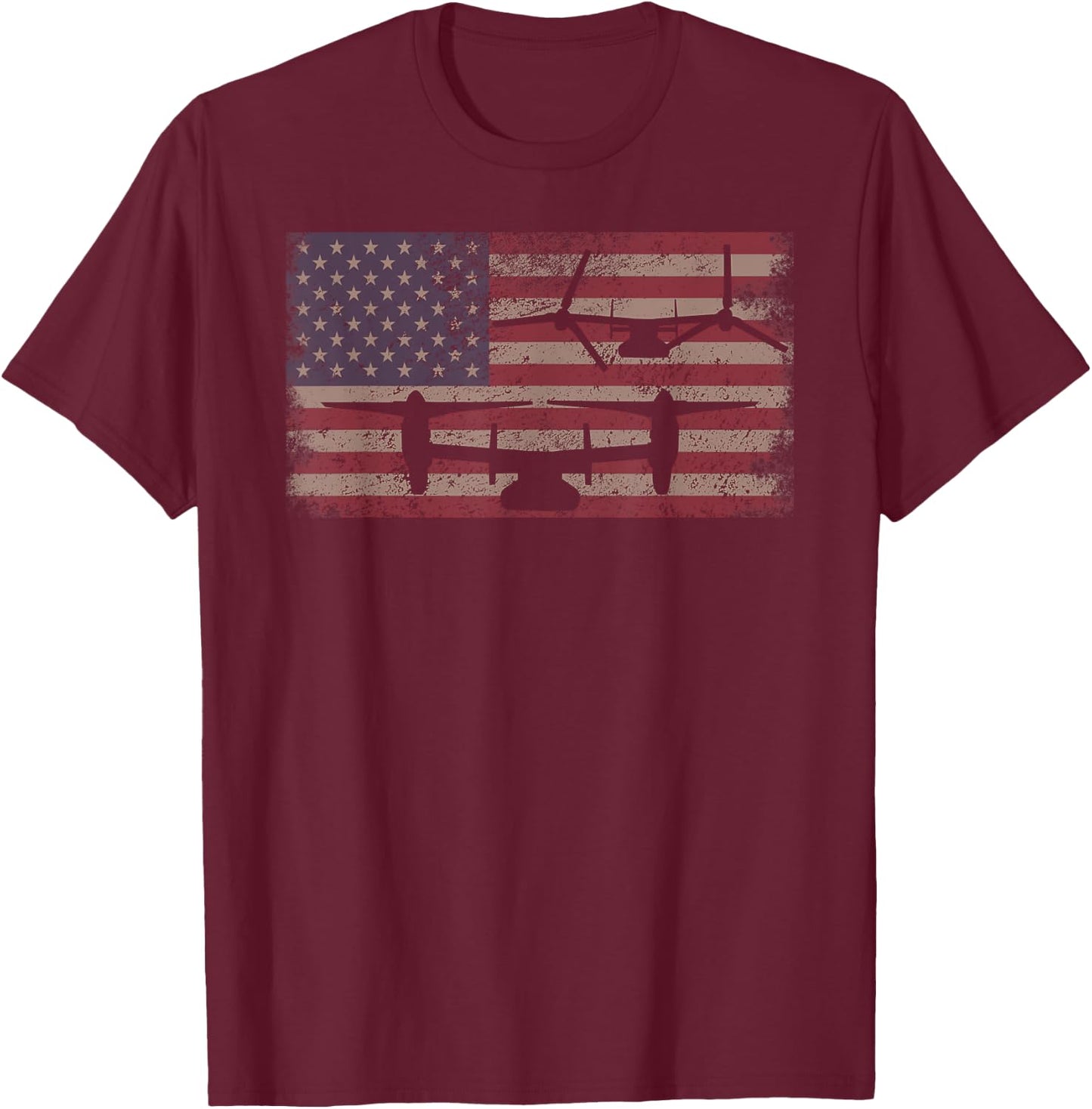 USA Flag Planes by Maljonic V-22 Osprey VTOL Plane American Flag , -Adults, Black, Small, Short Sleeve T-Shirt - T-Shirt | Maroon