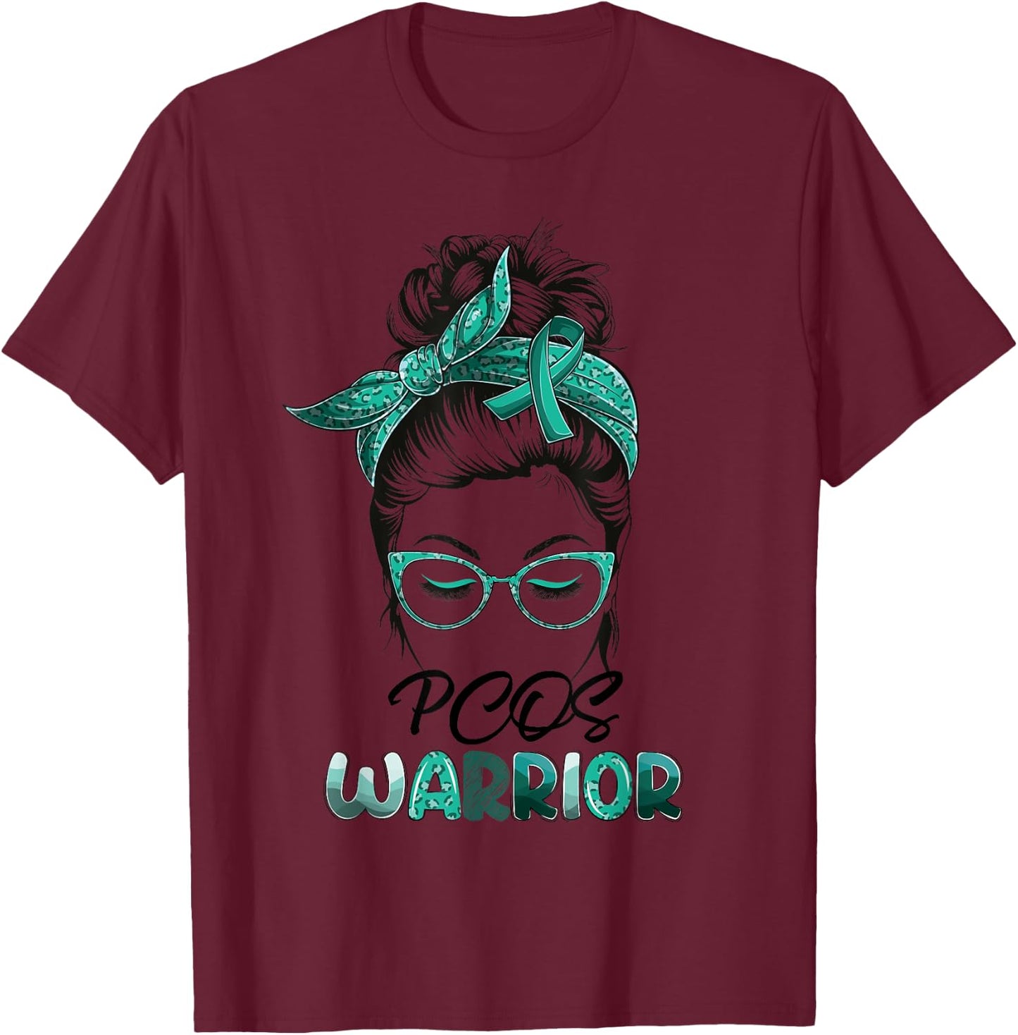 PCOS Warrior Messy Bun Survivor Believe Women Girls T-Shirt - T-Shirt | Maroon