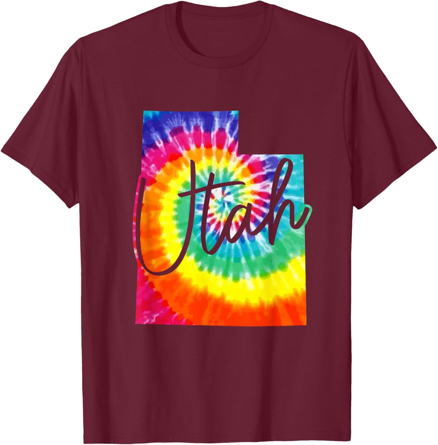 Utah Tie Dye State Map Pride Hippie Vintage Retro T-Shirt - T-Shirt | Maroon