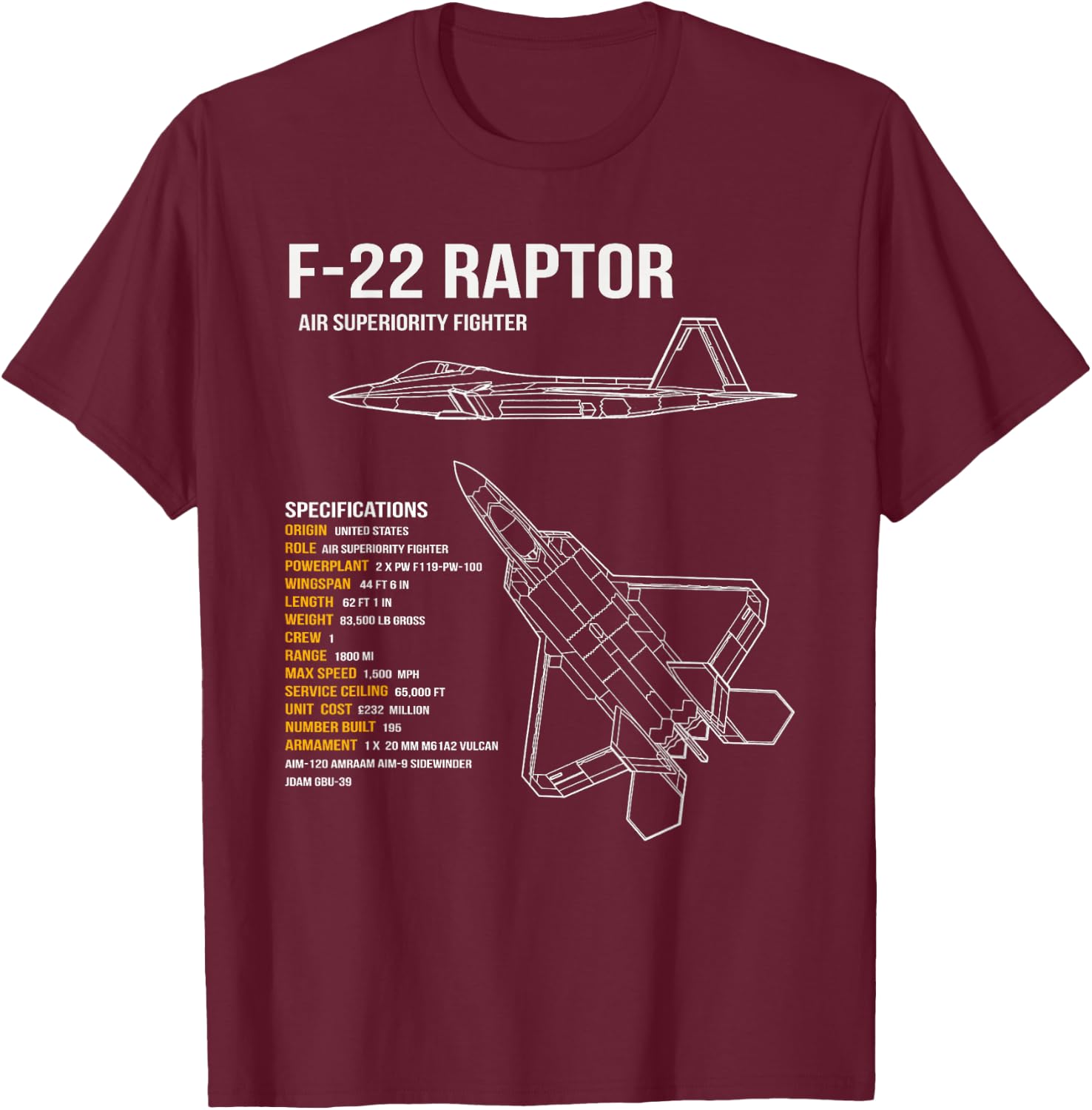 F-22 Raptor T-Shirt - T-Shirt | Maroon