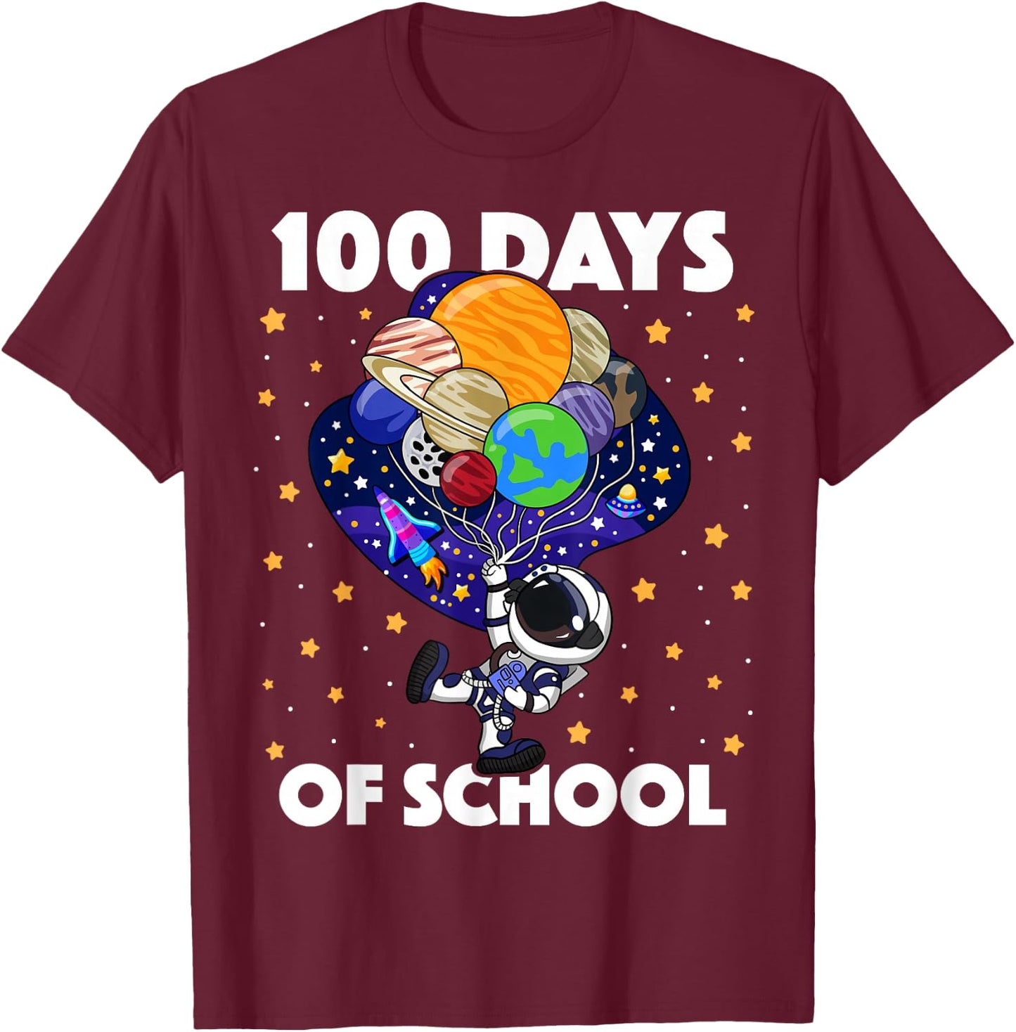 100 Days of School Astronaut Space Boys Kids 100th Day T-Shirt - T-Shirt | Maroon