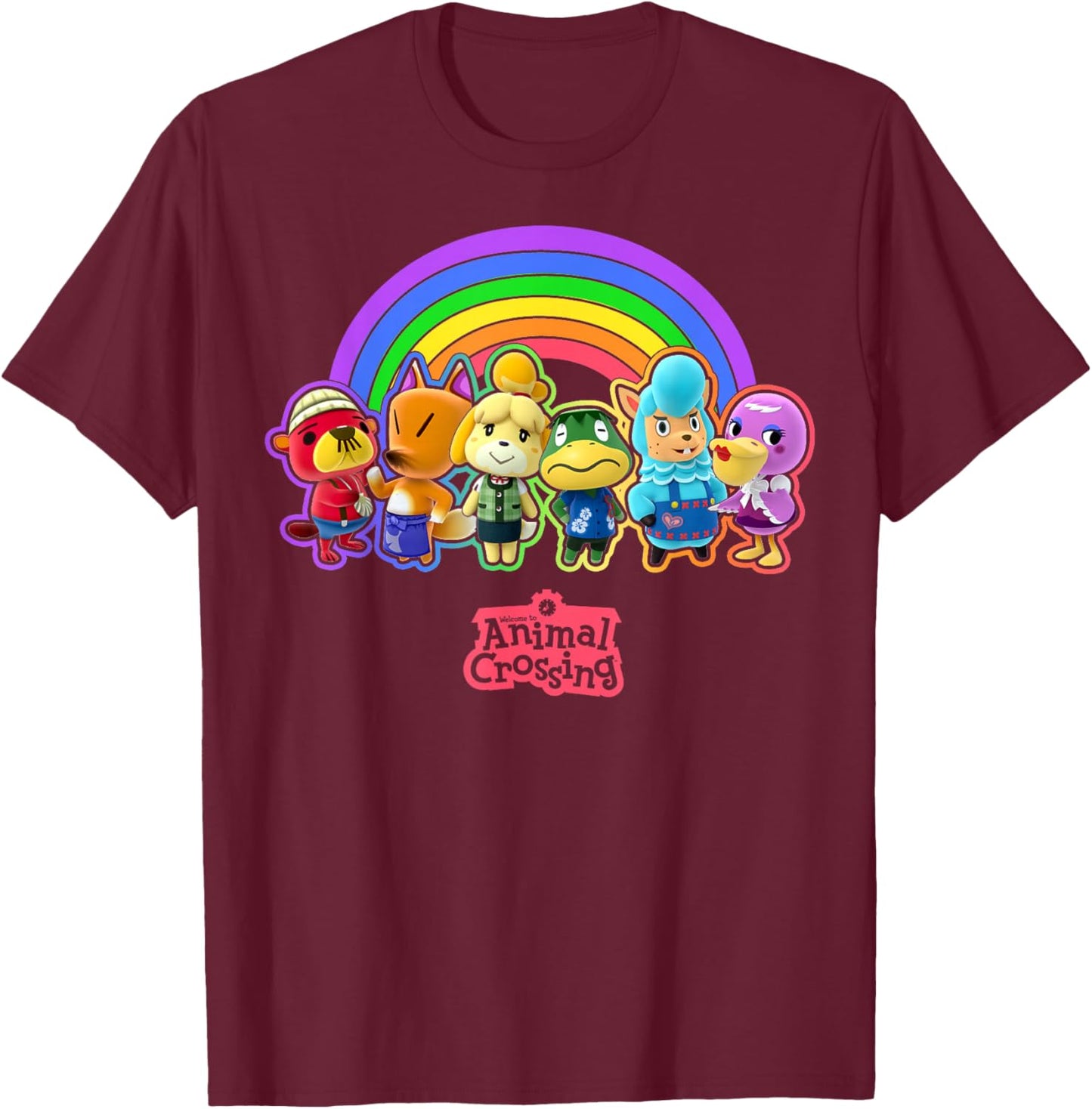 Animal Crossing Pride Rainbow Characters Nintendo Line Up T-Shirt - T-Shirt | Maroon