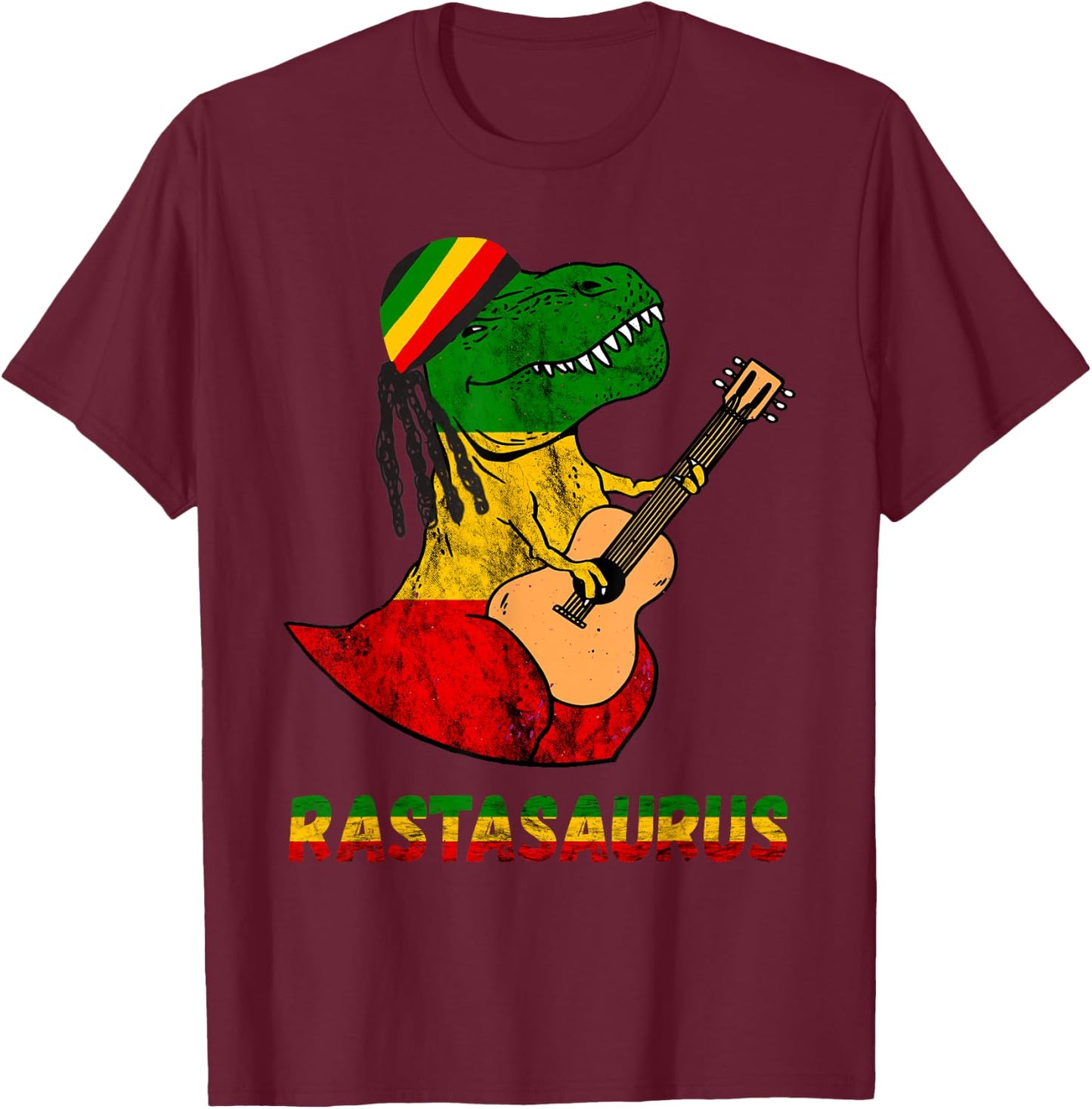 Rasta Dinosaur Reggae Music Jamaica Dino Rastafari T-Rex T-Shirt - T-Shirt | Maroon