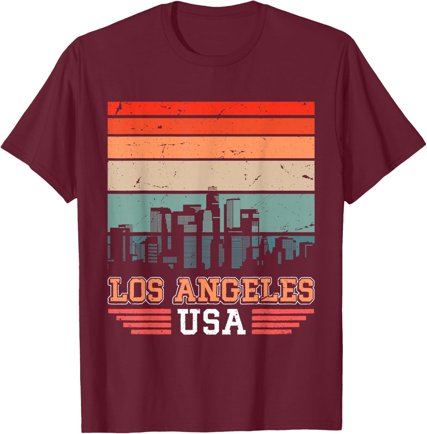 Los Angeles USA Retro Vintage Sunset Skyline Los Angeles T-Shirt - T-Shirt | Maroon