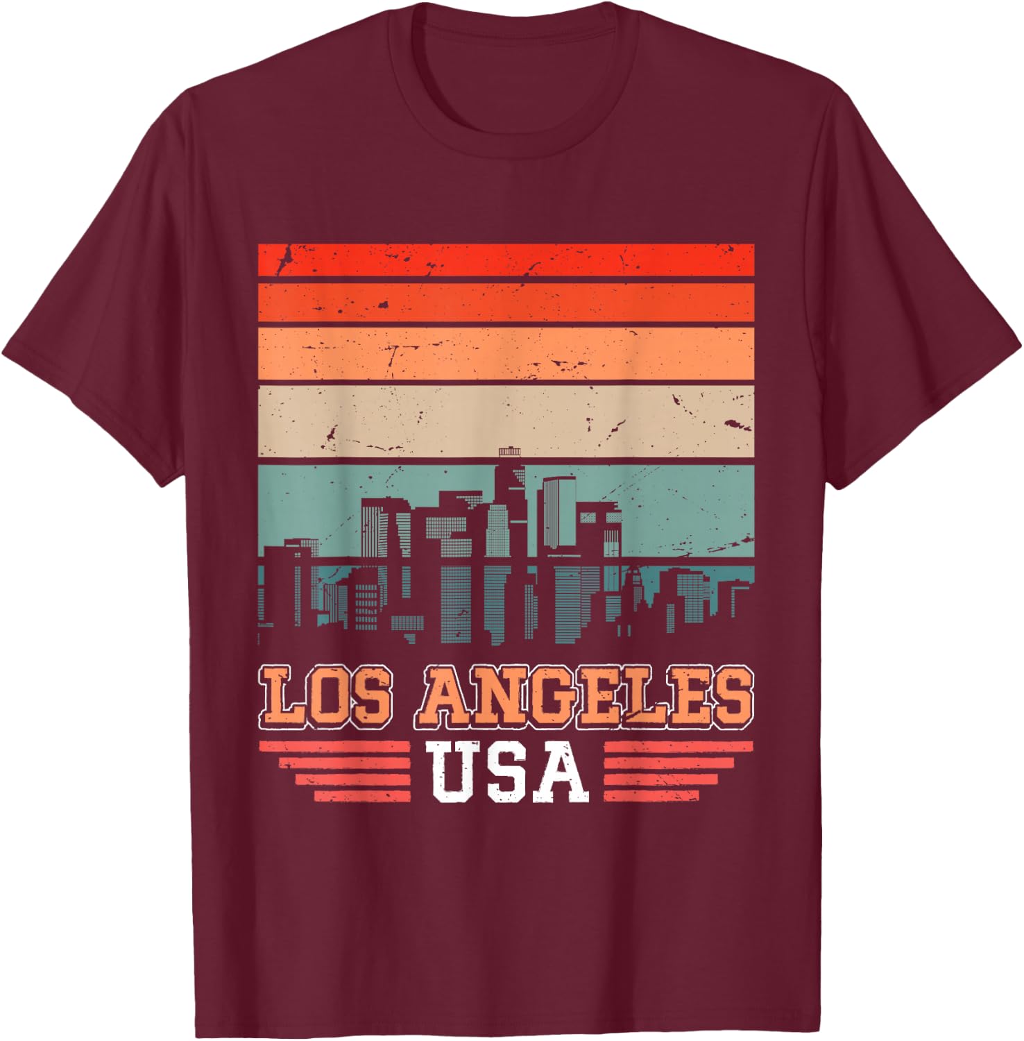 Los Angeles USA Retro Vintage Sunset Skyline Los Angeles T-Shirt - T-Shirt | Maroon