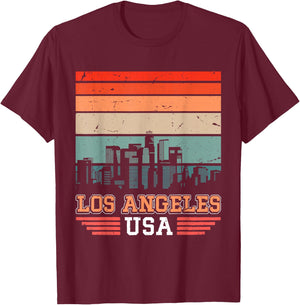 Los Angeles USA Retro Vintage Sunset Skyline Los Angeles T-Shirt - T-Shirt | Maroon