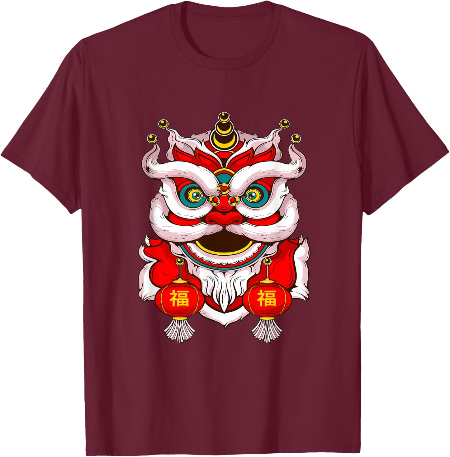 Lion Dance Head - Happy Chinese New Year - Green Snake Year T-Shirt - T-Shirt | Maroon