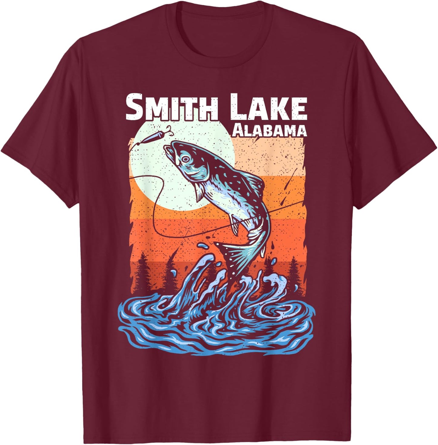 Summer Fishing Retro Sunset Alabama Smith Lake Women Kids T-Shirt - T-Shirt | Maroon