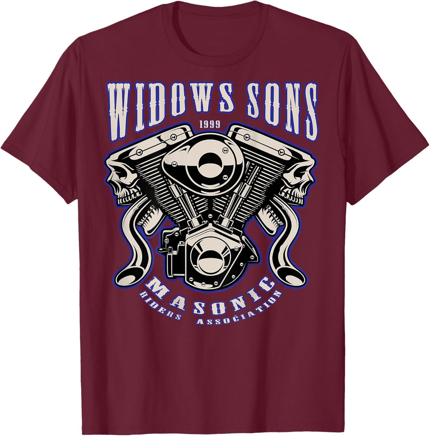 Masonic Merch Widows Sons V-Twin T-Shirt - T-Shirt | Maroon