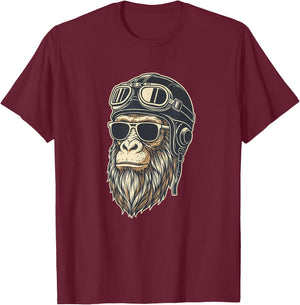 Monkey Pilot Helmet Sunglasses Vintage Ape Jungle Funny T-Shirt - T-Shirt | Maroon