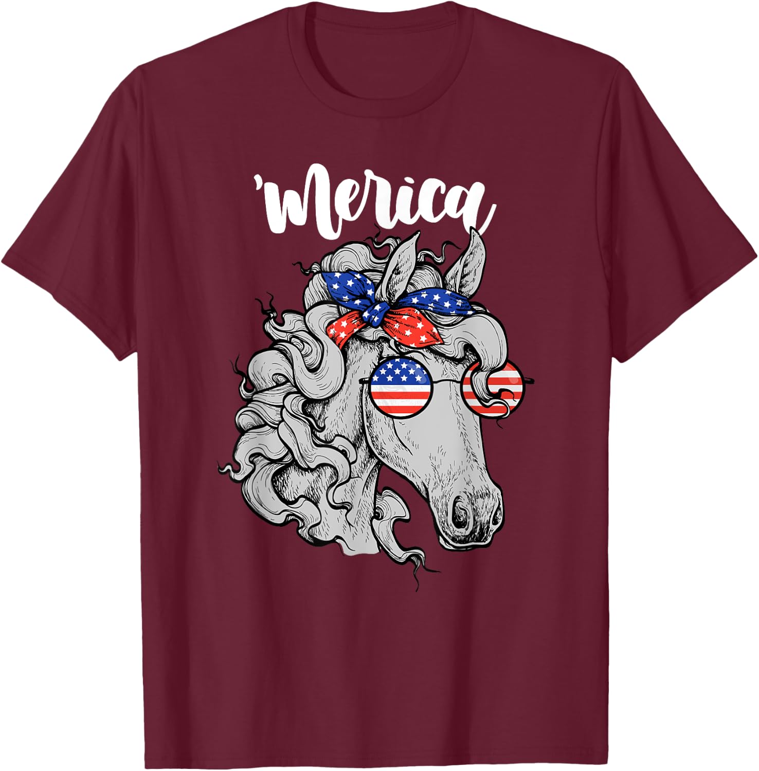 Patriotic Horse 4th Of July Merica American Flag USA Horse T-Shirt - T-Shirt | Maroon