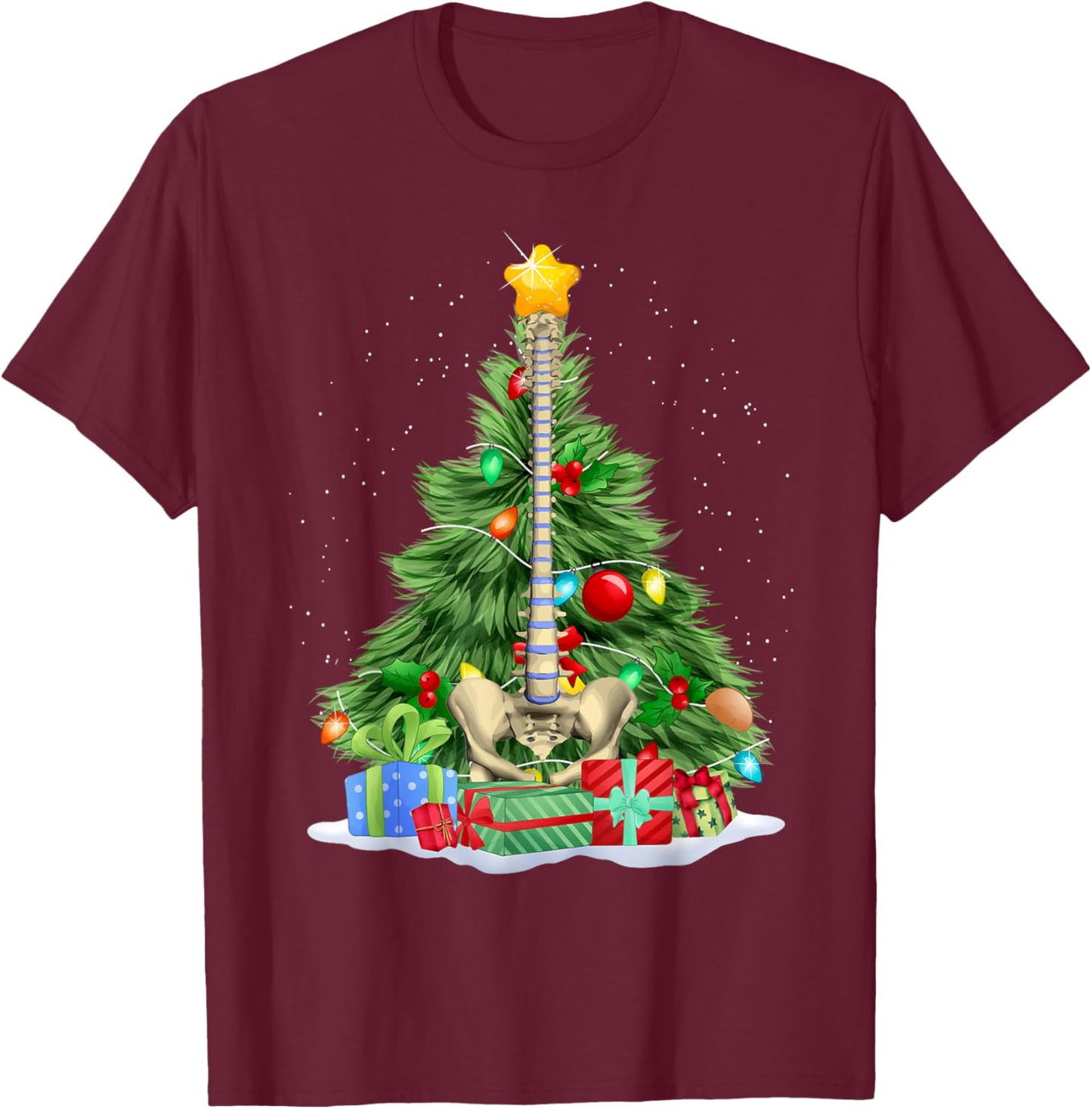 Chiropractic Spine Tree Chiropractic Anatomy Bone Christmas T-Shirt - T-Shirt | Maroon