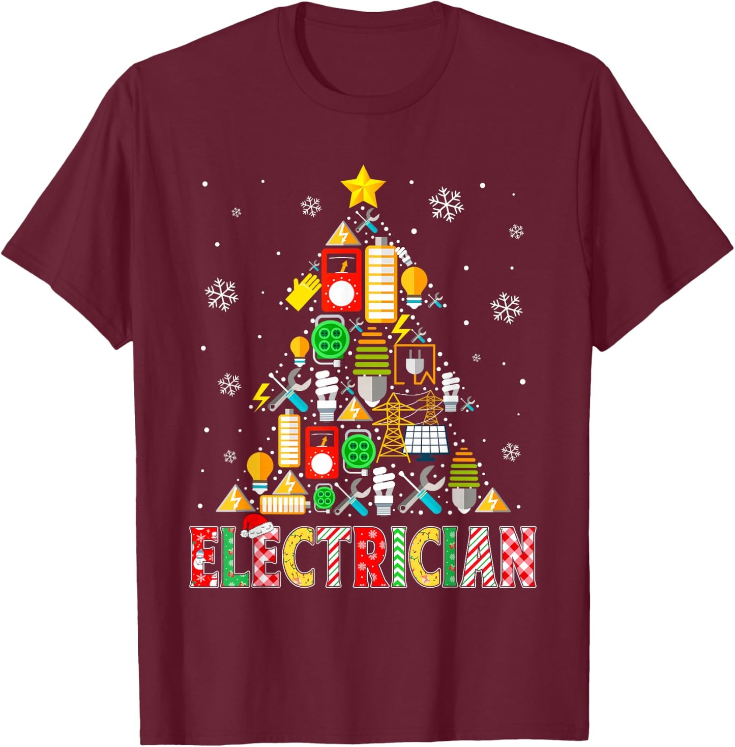Electrician Christmas Tree Funny Matching Men Women Kids T-Shirt - T-Shirt | Maroon