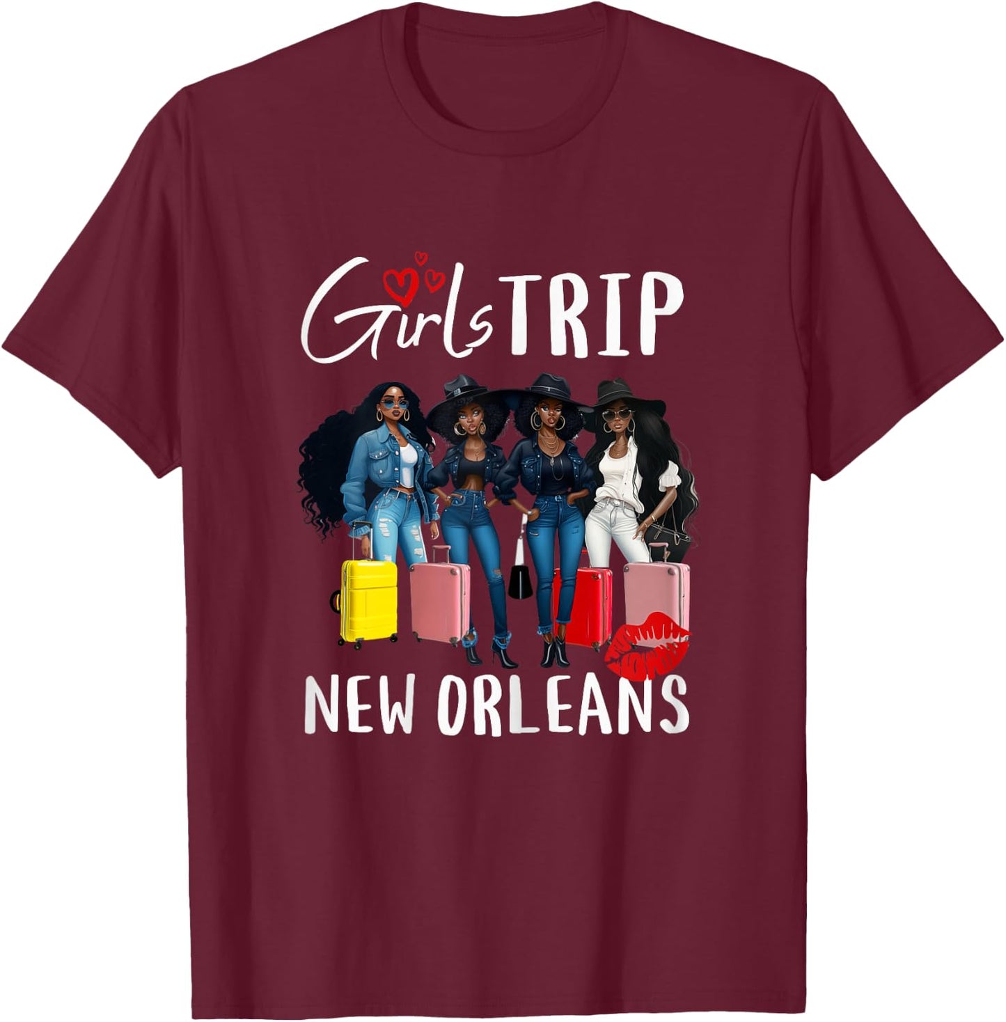 New Orleans Melanin Black Women Girls Trip Birthday Vacay T-Shirt - T-Shirt | Maroon