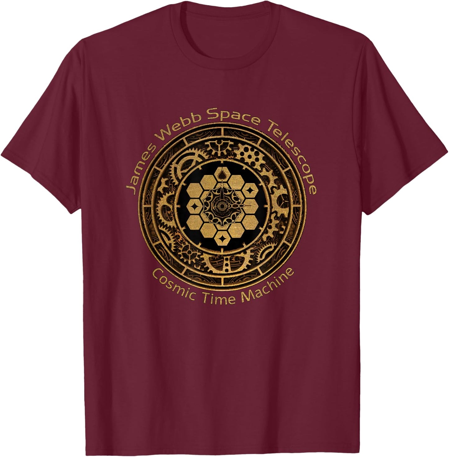JWST James Webb Space Telescope Cosmic time Machine (Brass) T-Shirt - T-Shirt | Maroon