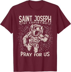 St Joseph of Cupertino Astronaut Space Catholic Distressed T-Shirt - T-Shirt | Maroon