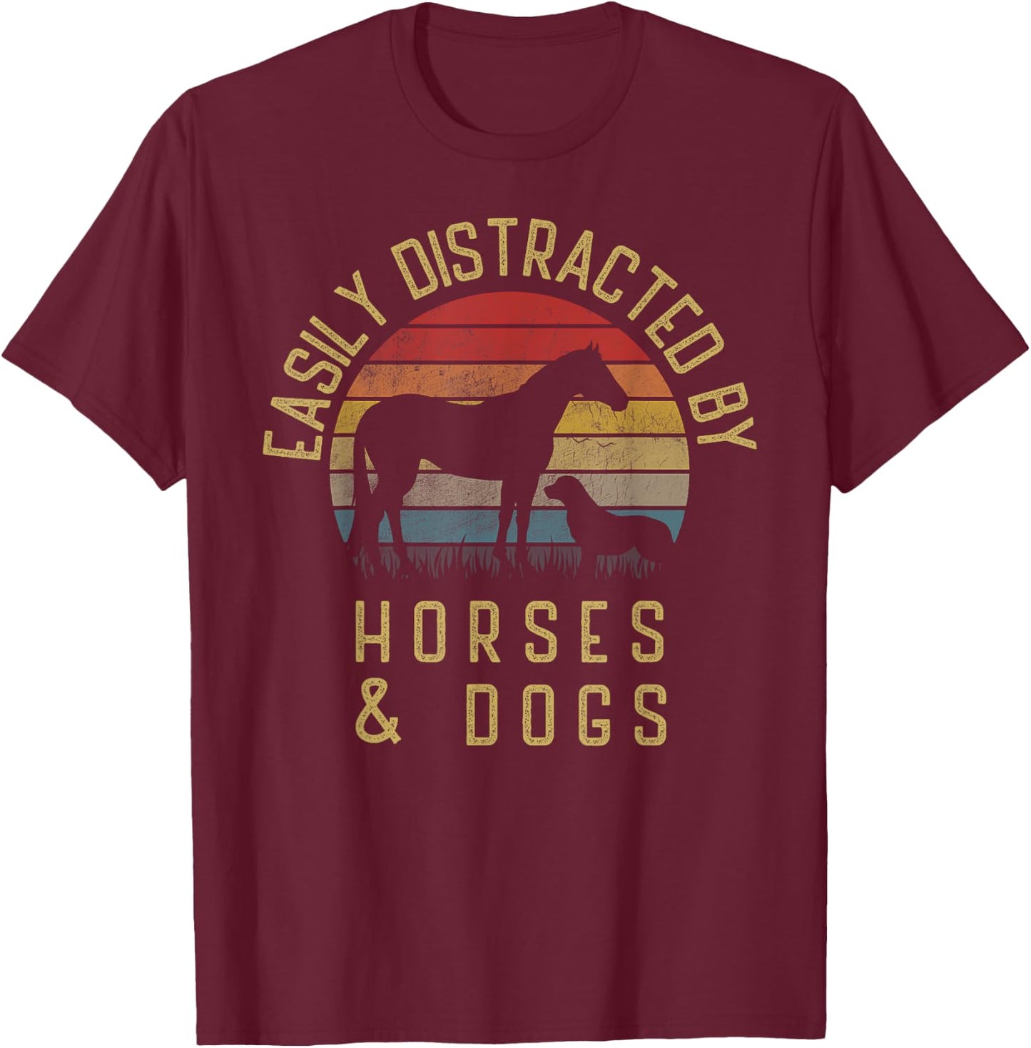 Easily distracted by horses and dogs I like heart horse dog Women Girls Kids T-Shirt - T-Shirt | Maroon