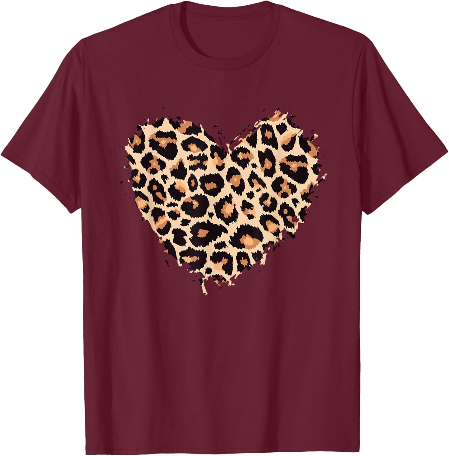 Cheetah Leopard Heart Girls Animal Print Small T-Shirt - T-Shirt | Maroon