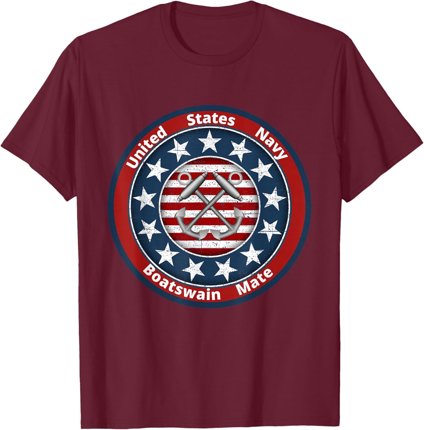 Navy Boatswain Mate Anchor and American Flag T-Shirt - T-Shirt | Maroon