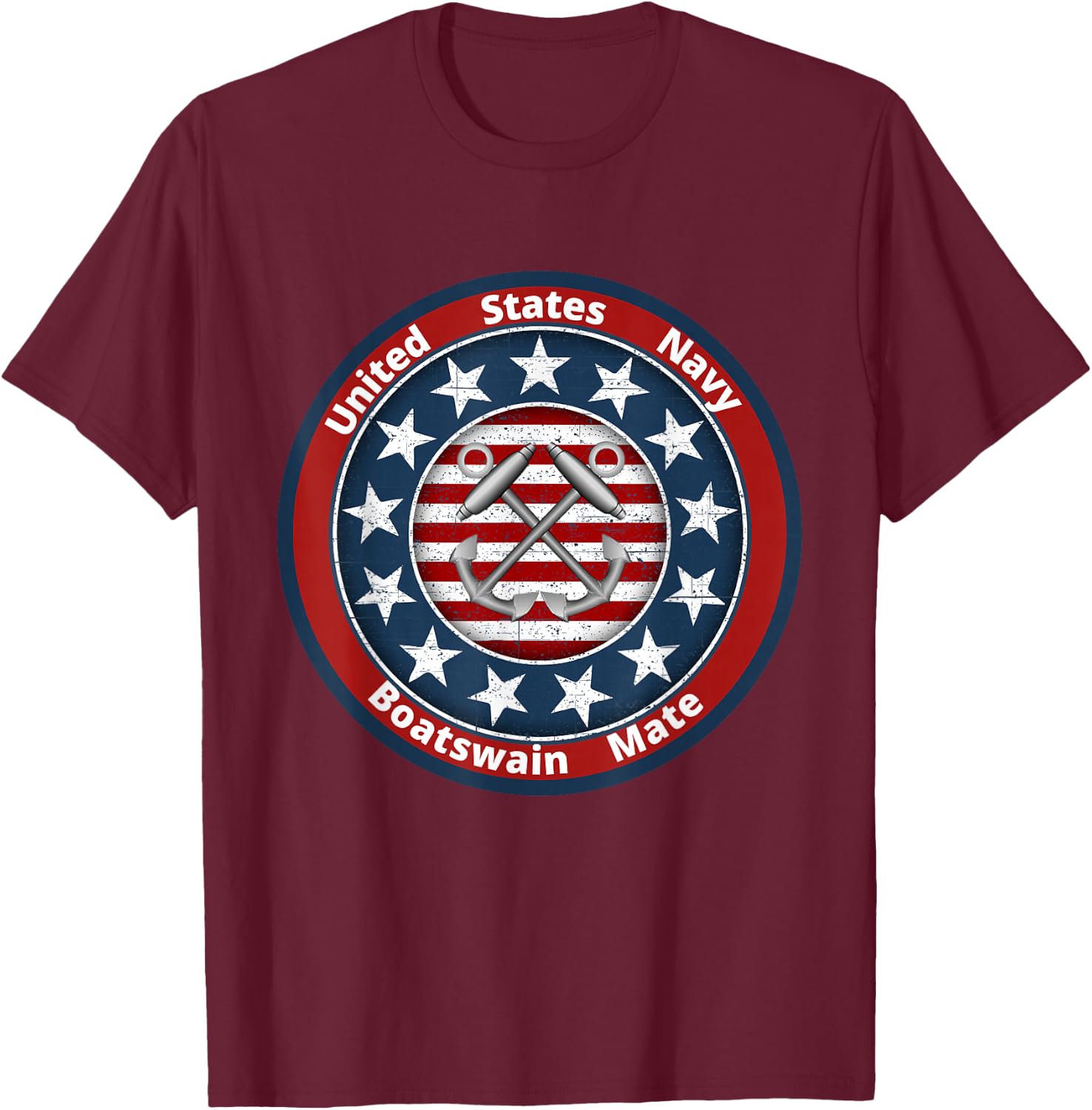 Navy Boatswain Mate Anchor and American Flag T-Shirt - T-Shirt | Maroon
