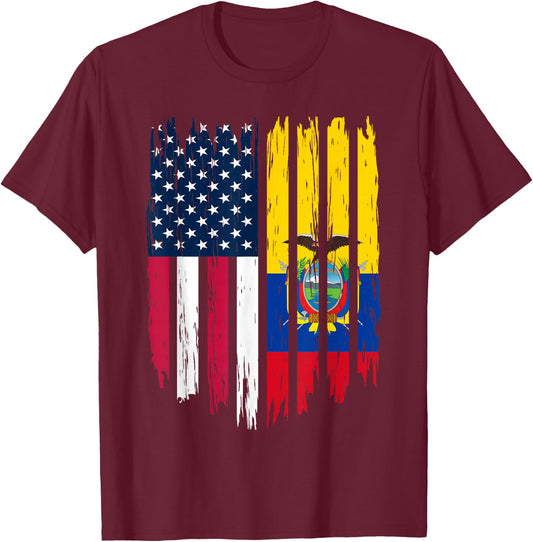 Foreigner Immigrant - USA United States Ecuador Flag T-Shirt - T-Shirt | Maroon