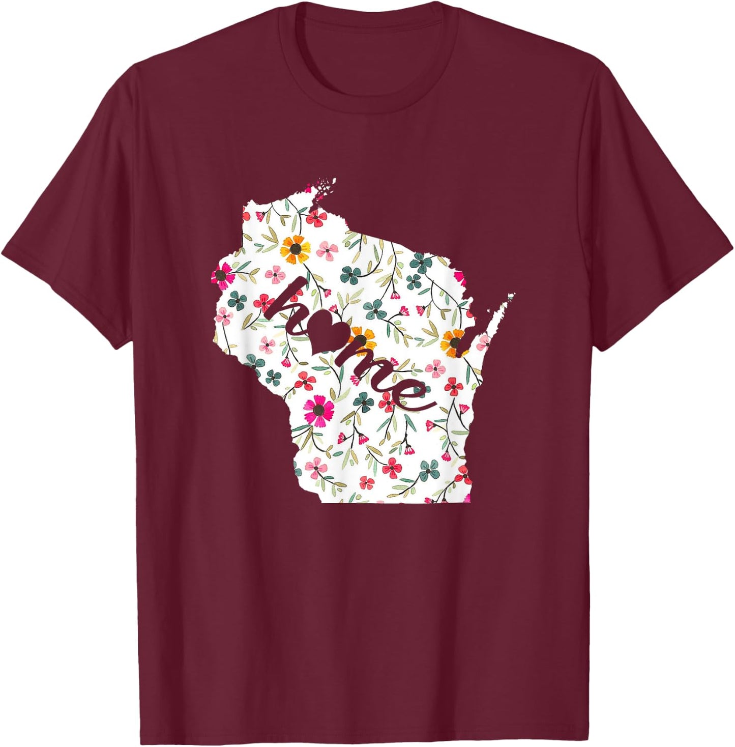 Floral Wisconsin Home T-Shirt - T-Shirt | Maroon
