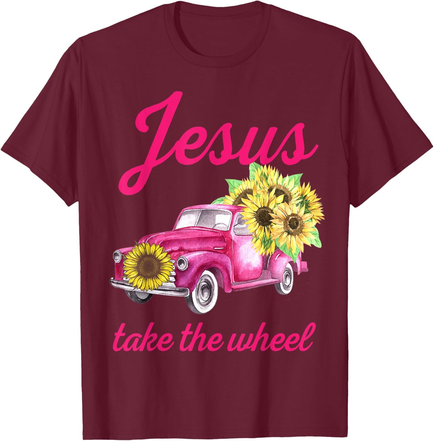 Pink Breast Cancer Awareness Truck Jesus Take The Wheel T-Shirt - T-Shirt | Maroon