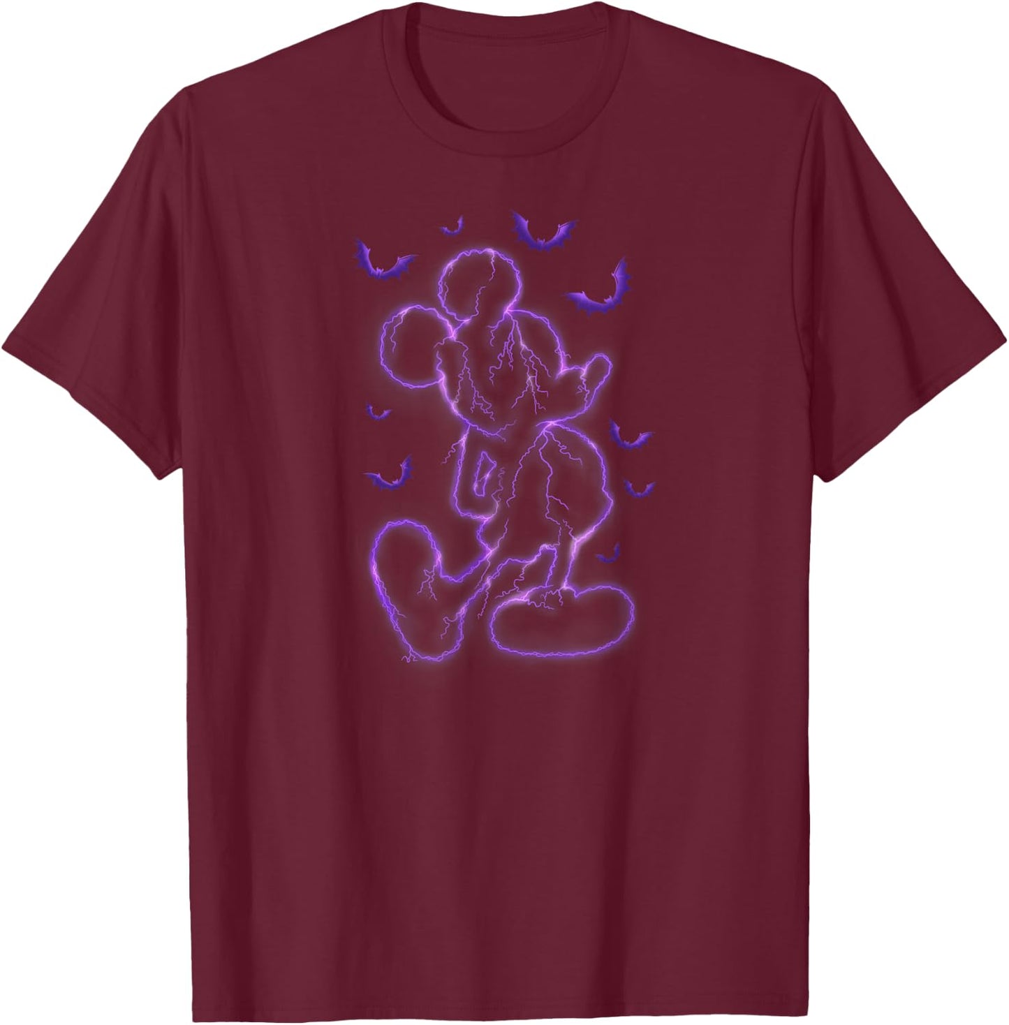 Disney - Mickey Purple Lighting Outline Halloween T-Shirt - T-Shirt | Maroon