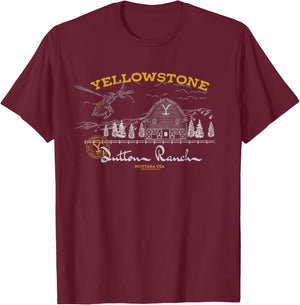 Yellowstone Dutton Ranch Helicoptor Small T-Shirt - T-Shirt | Maroon
