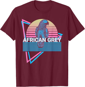African Grey Parrot Retro T-Shirt - T-Shirt | Maroon