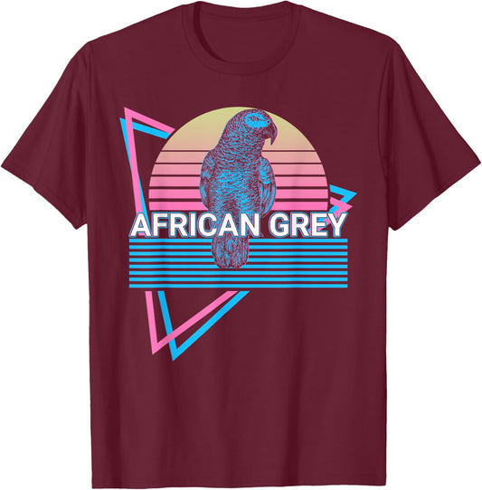 African Grey Parrot Retro T-Shirt - T-Shirt | Maroon