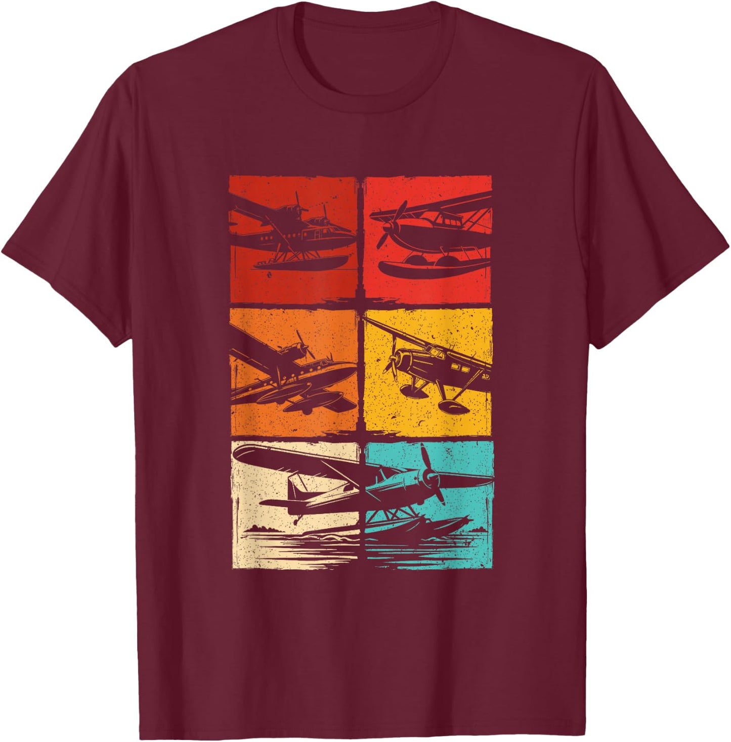 Seaplane Colorful Grid T-Shirt - T-Shirt | Maroon