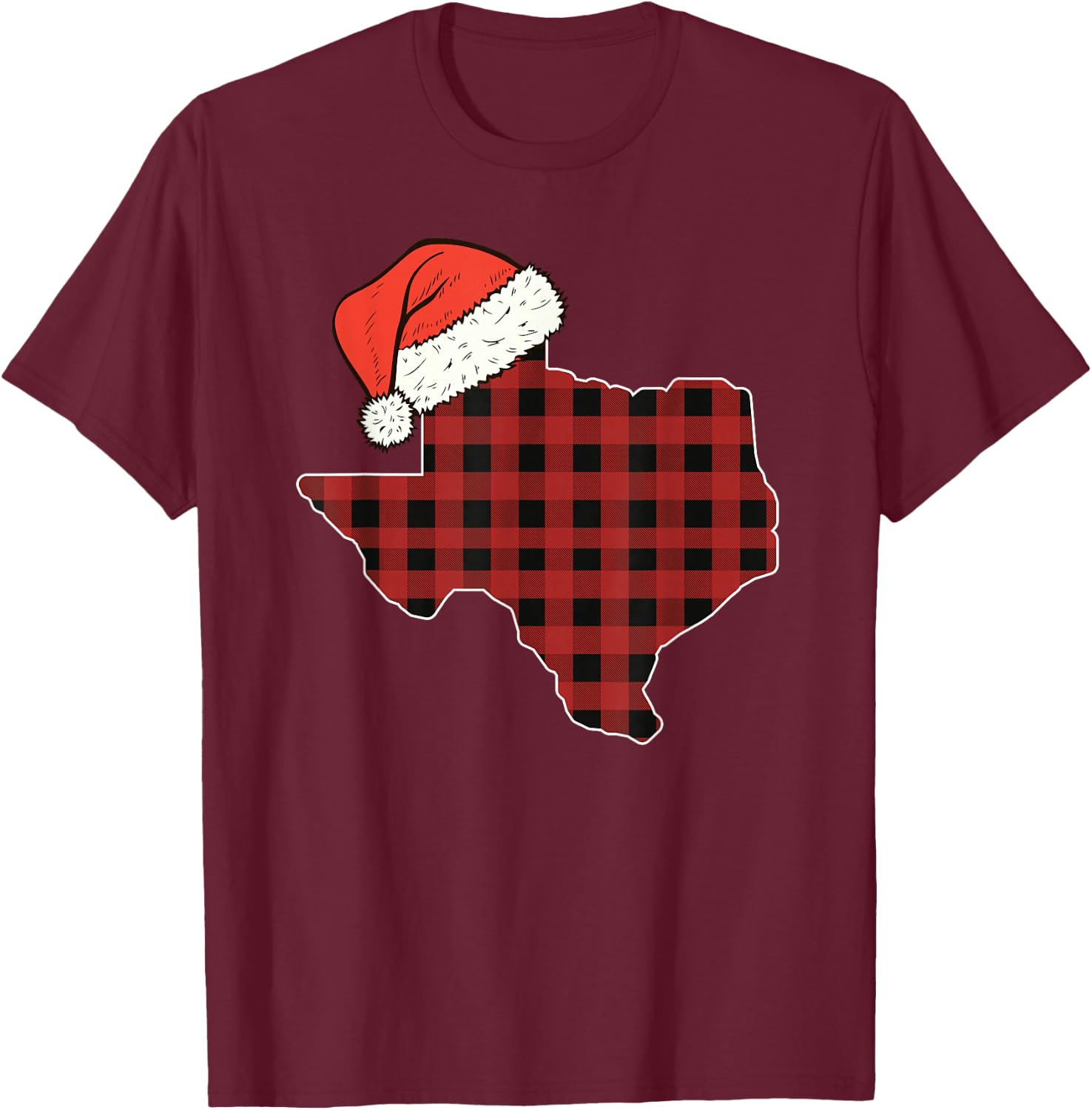 Texas Plaid Christmas Santa Hat Holiday Matching T-Shirt - T-Shirt | Maroon