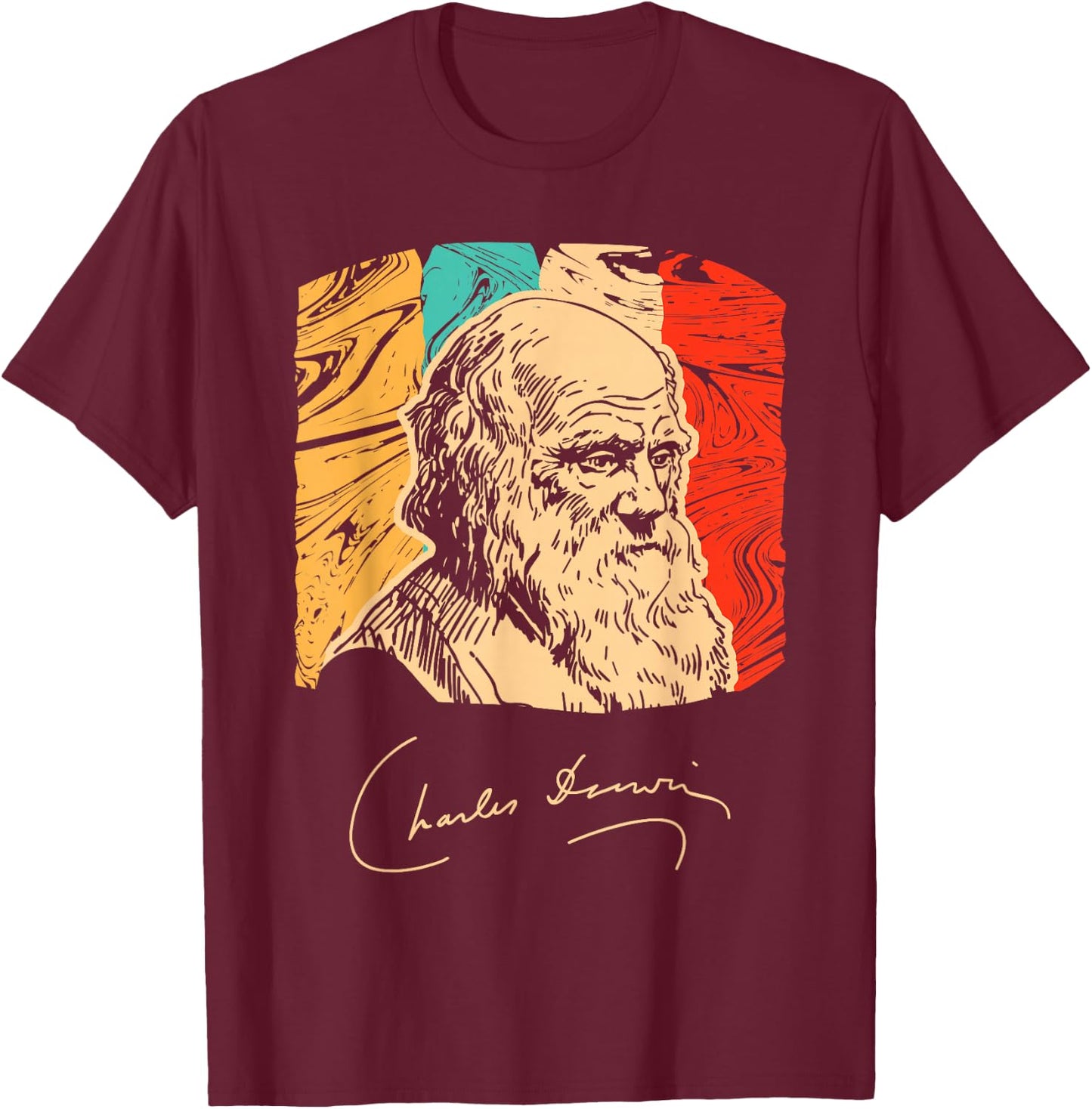 Charles Darwin Naturalist Biologist Scientist Retro T shirt T-Shirt - T-Shirt | Maroon