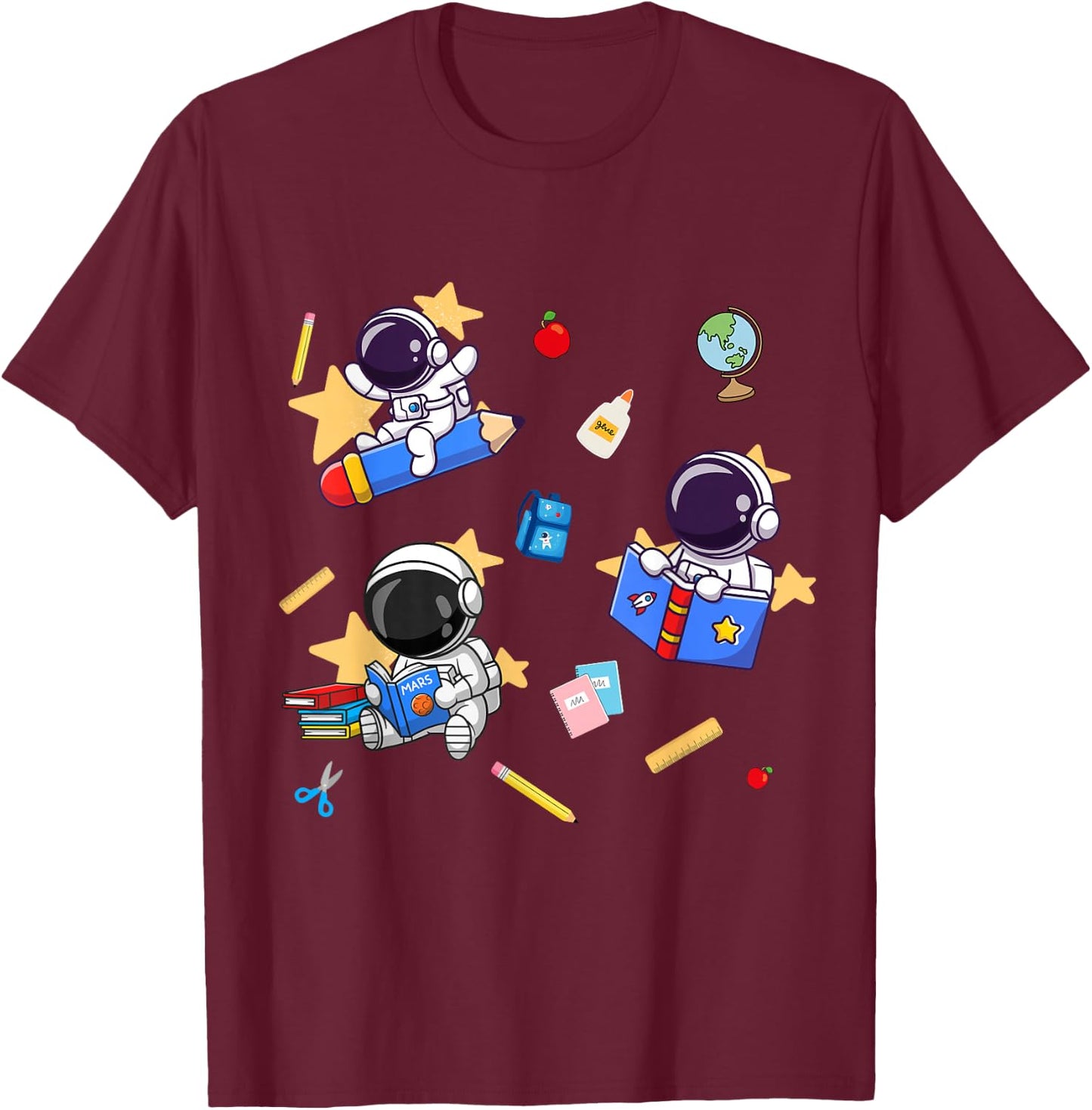 Blast Off to Learning: Back to School Astronaut T-Shirt - T-Shirt | Maroon