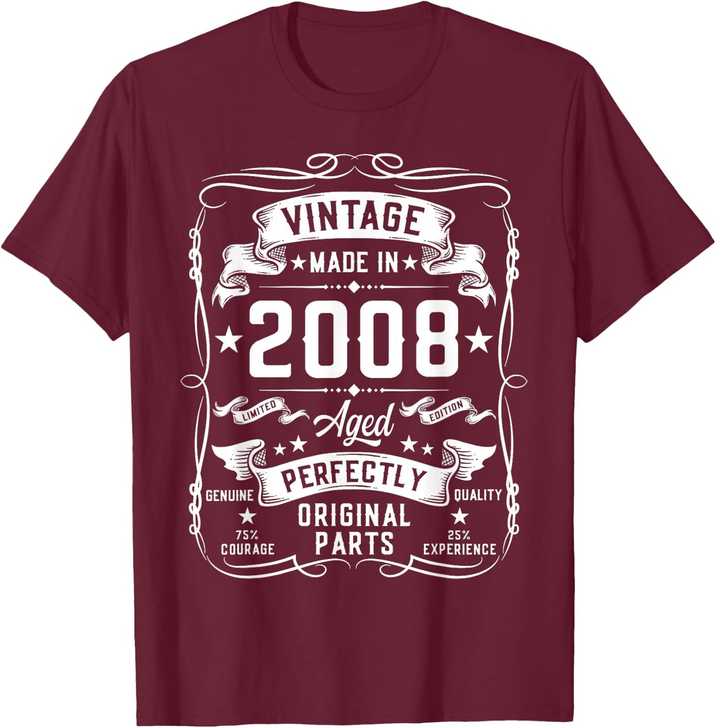 Vintage 2008 17 Years Old Gifts for Boys 17yr 17th Birthday T-Shirt - T-Shirt | Maroon