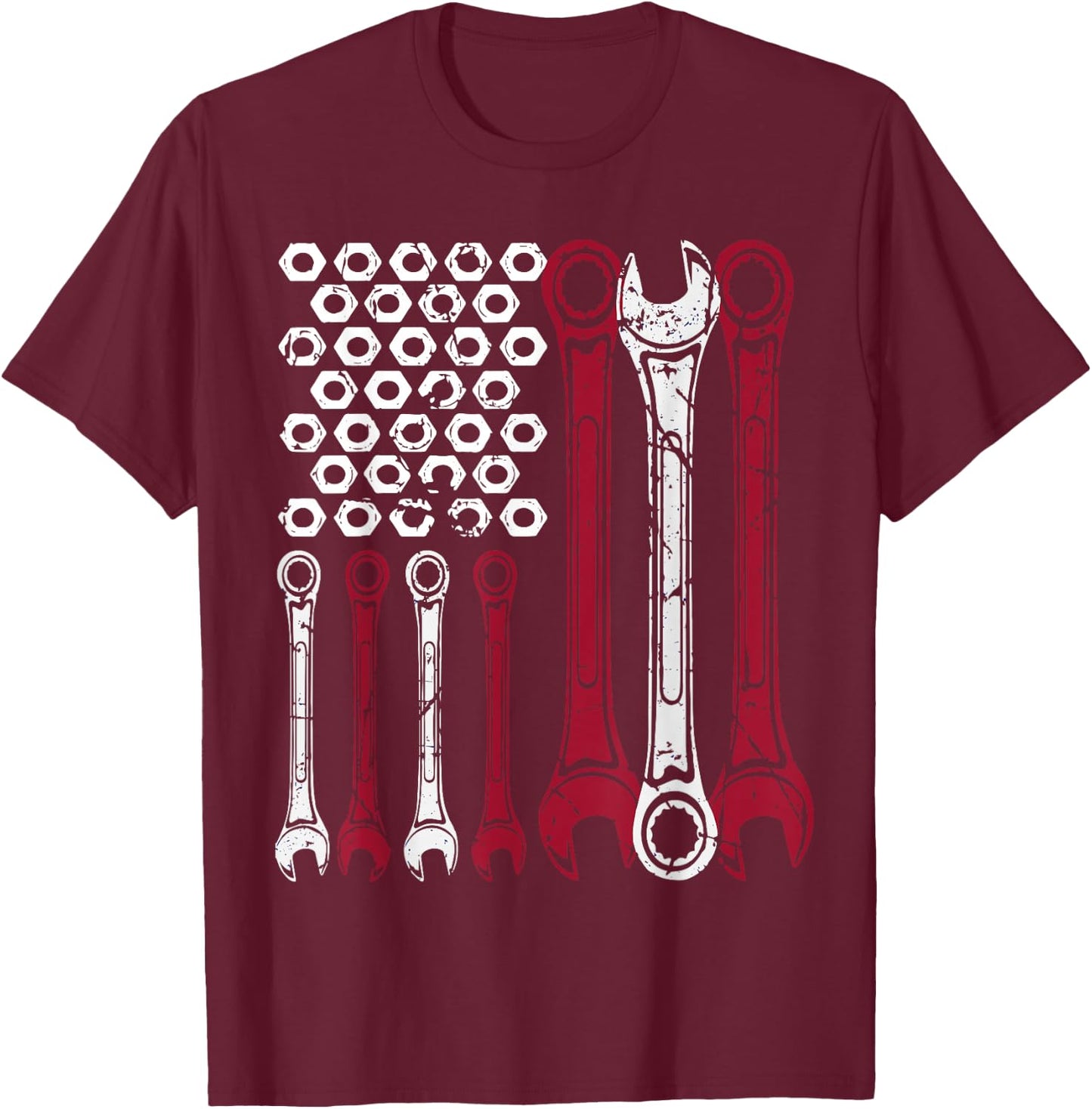 Patriotic Mechanic Wrench American Flag T-Shirt - T-Shirt | Maroon