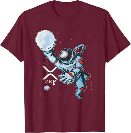 XRP Space Man Astronaut Dunk Crypto Cryptocurrency T-Shirt - T-Shirt | Maroon