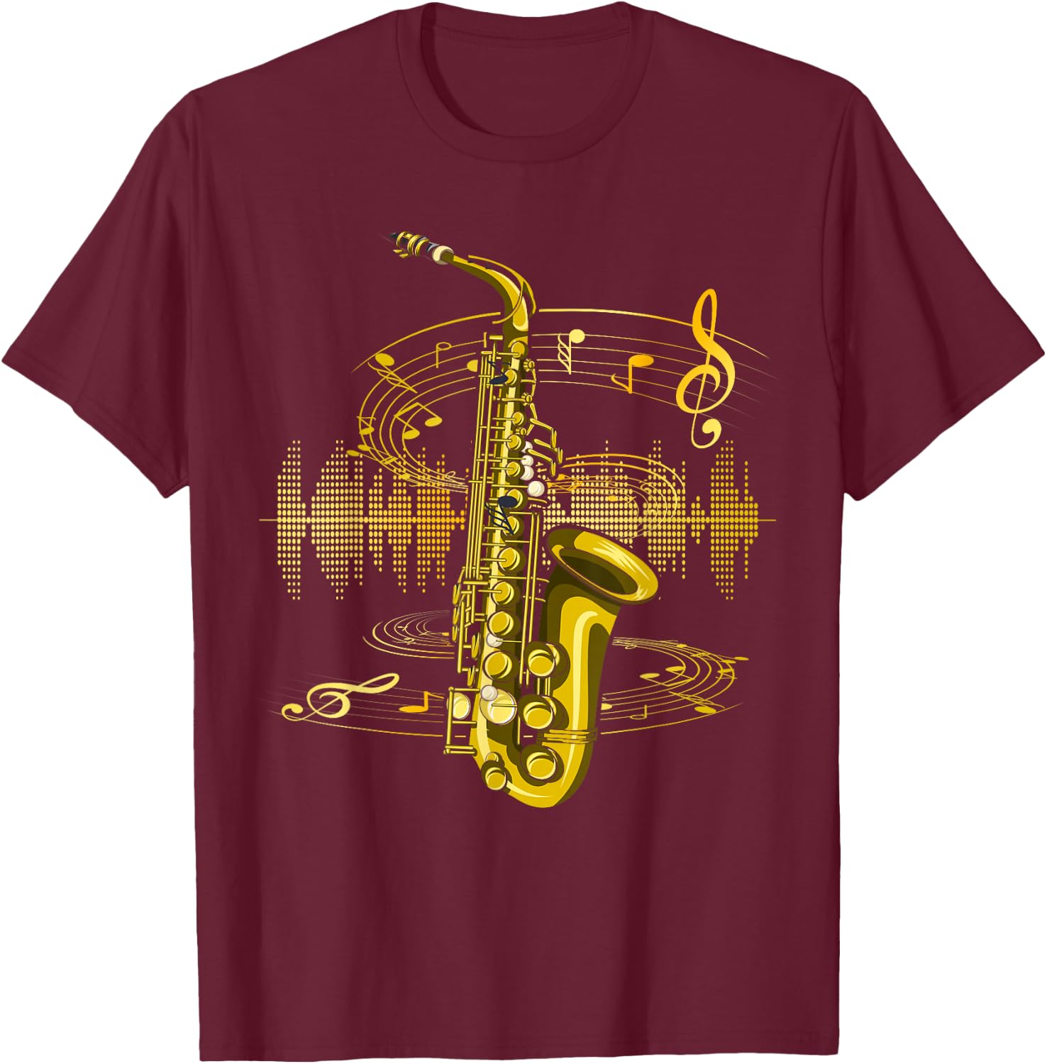 Music Sheet Music Saxophonist Clef Jazz Musician Saxophone T-Shirt - T-Shirt | Maroon