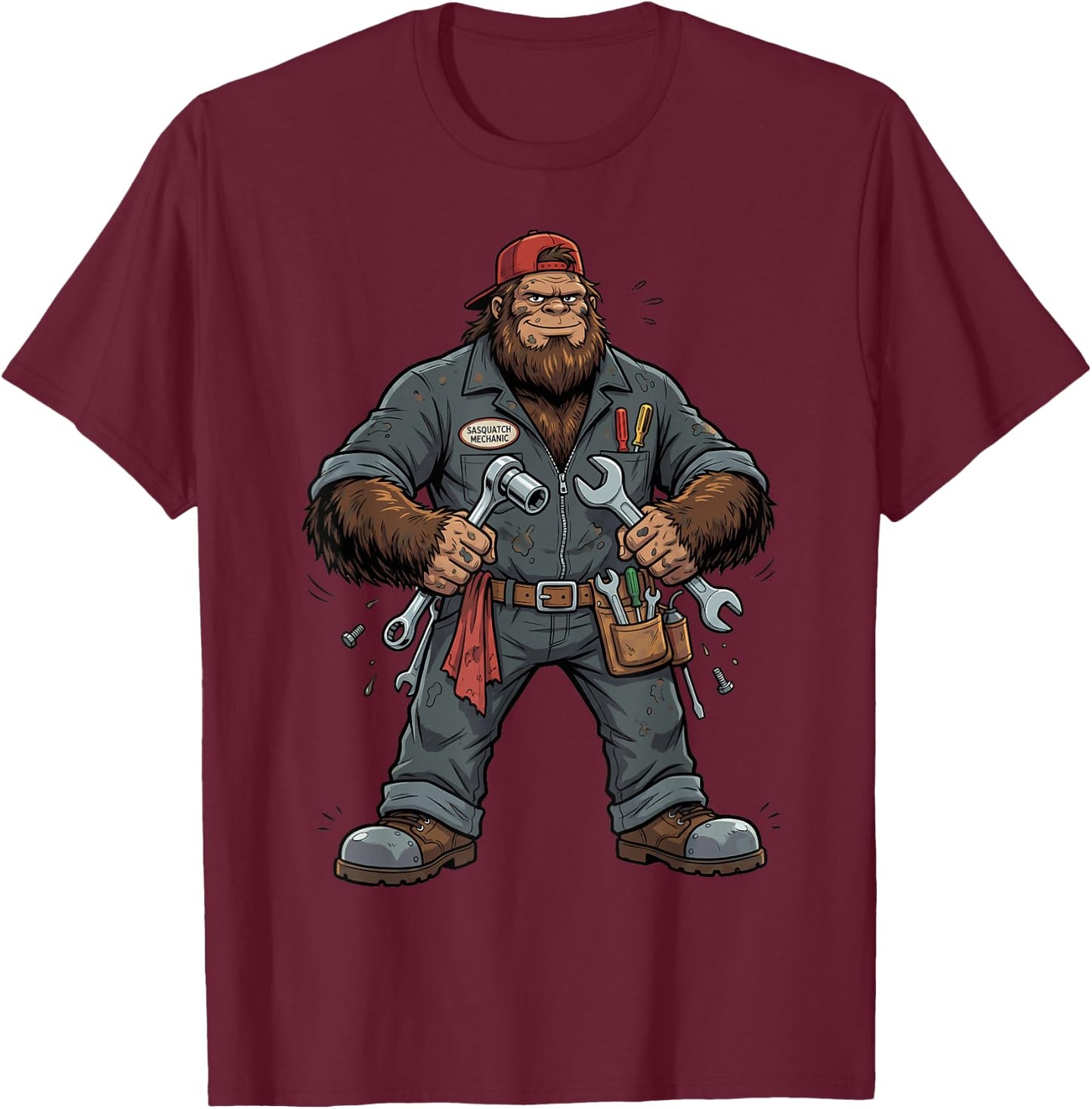 Bigfoot Auto Mechanic Sasquatch Car Repair Specialist T-Shirt - T-Shirt | Maroon