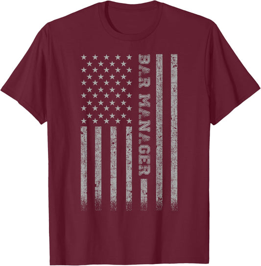 Bar Manager American Flag T-Shirt - T-Shirt | Maroon