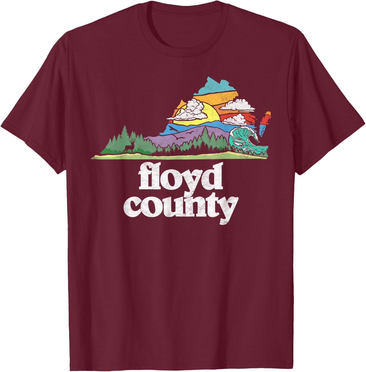 Floyd County Virginia Outdoors & Nature Lover Retro 80s T-Shirt - T-Shirt | Maroon