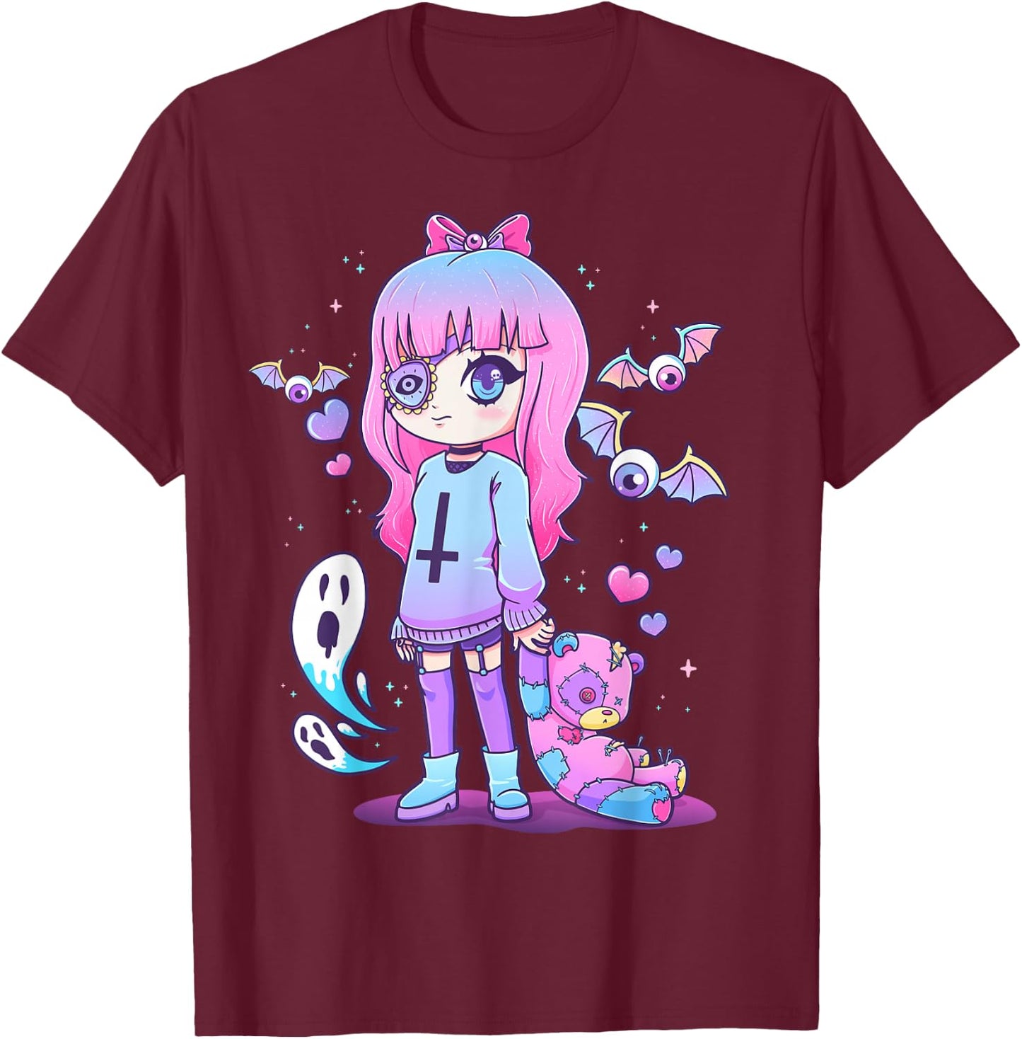 Pastel Goth Creepy Girl Teddy Bear Kawaii Emo Cute Nu Goth T-Shirt - T-Shirt | Maroon