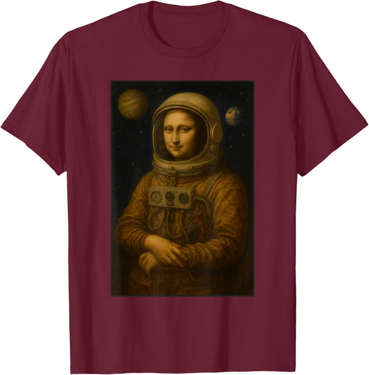 Mona Lisa Astronaut Space Art Aesthetic Cosmic Renaissance T-Shirt - T-Shirt | Maroon