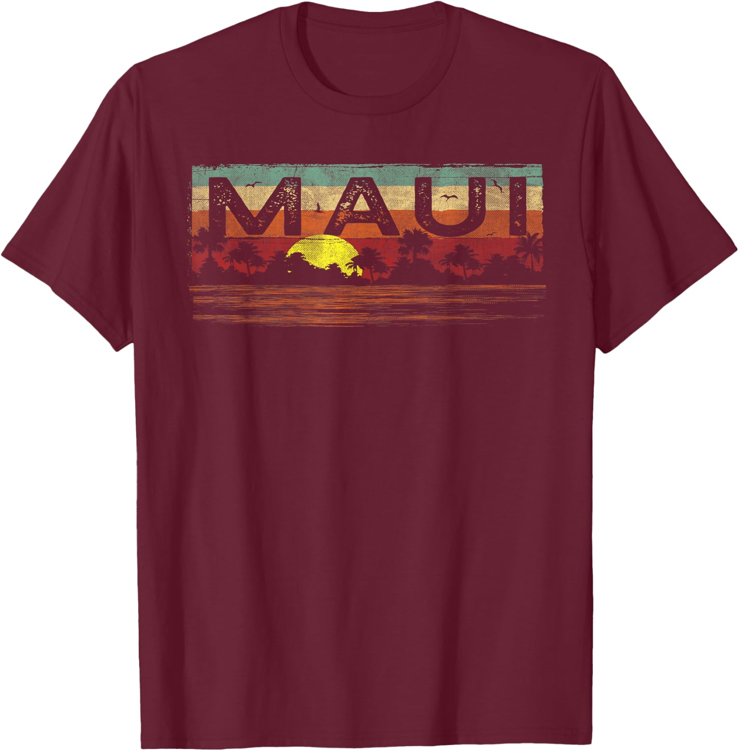 Vintage Tropical Maui Hawaii Shirt - Maui HI Shirt T-Shirt - T-Shirt | Maroon